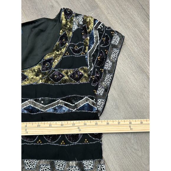 French Connection Women's Black Scoop Neck Beaded & Sequined Shift Dress Size 2 - Picture 14 of 15
